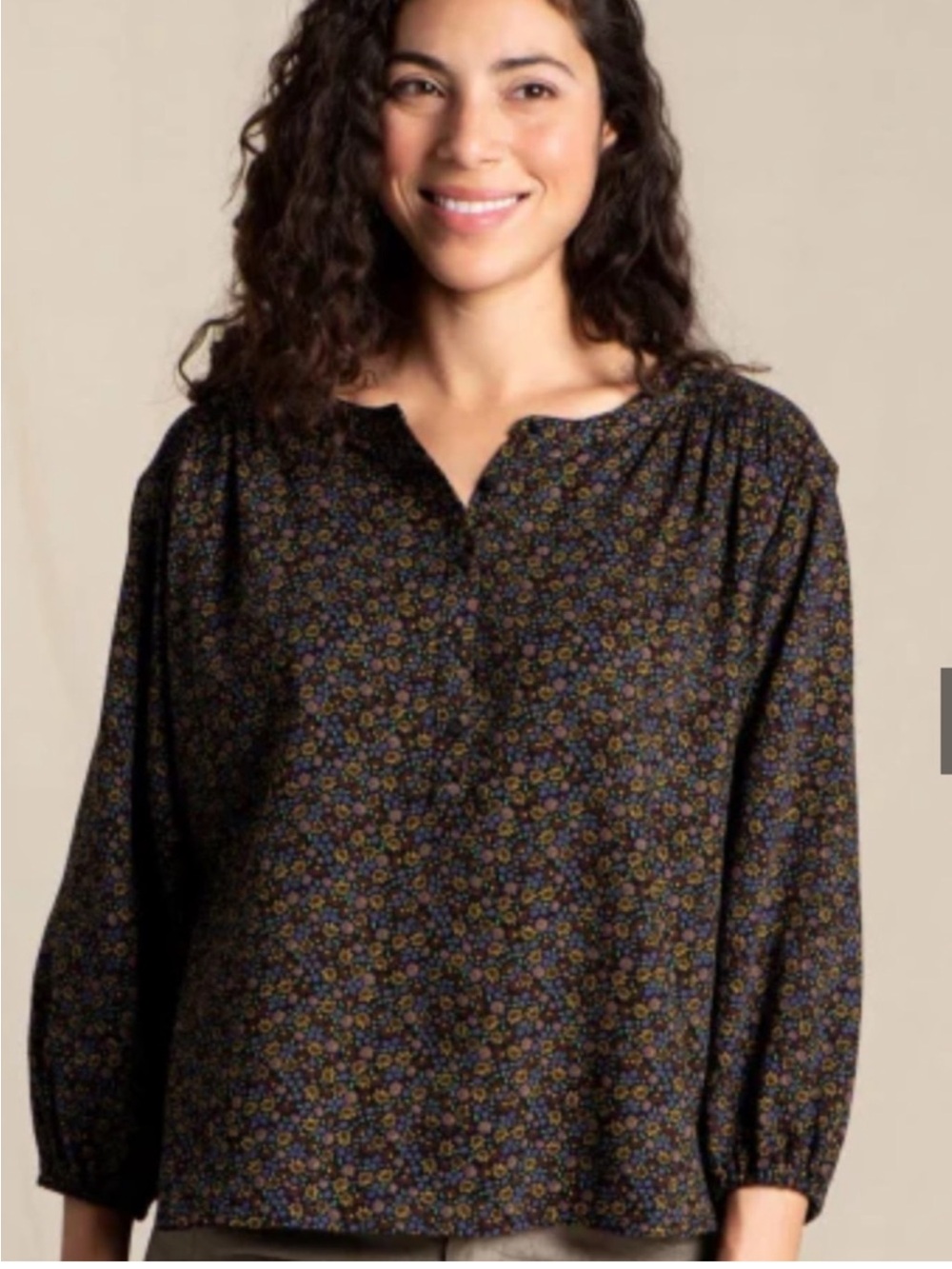 Toad & Co Meadow Print Manzana Long Sleeve Organic Cotton Peasant Top Size M